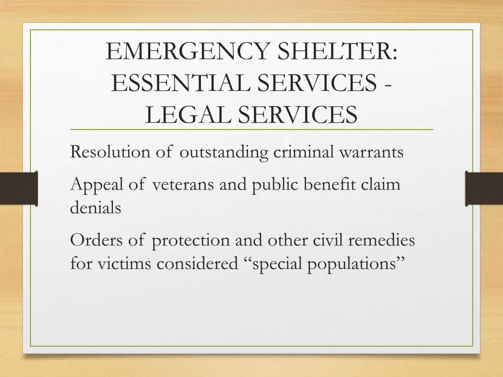 emergency shelter essential services legal 2