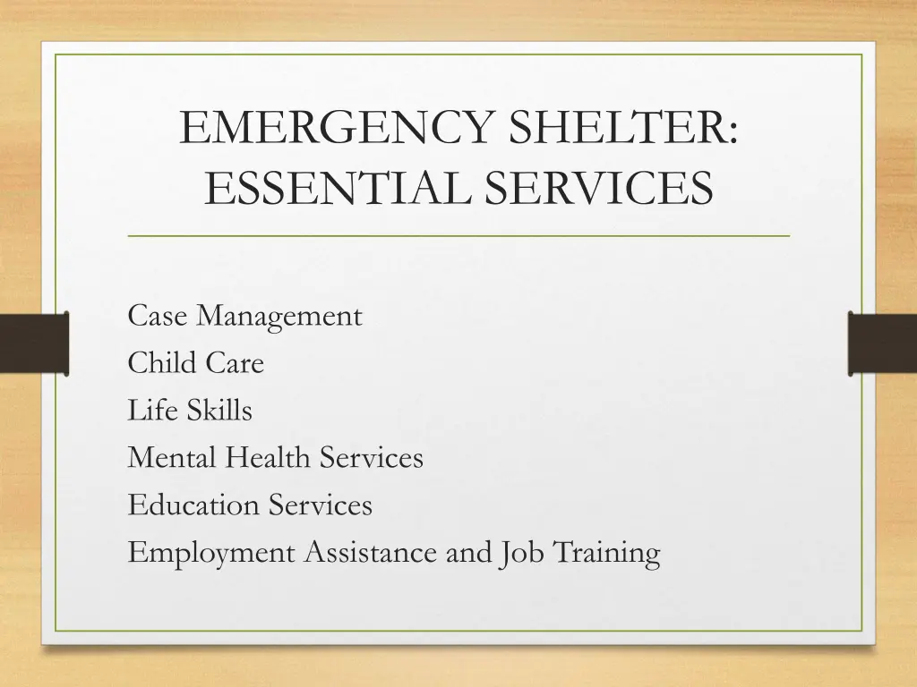 emergency shelter essential services