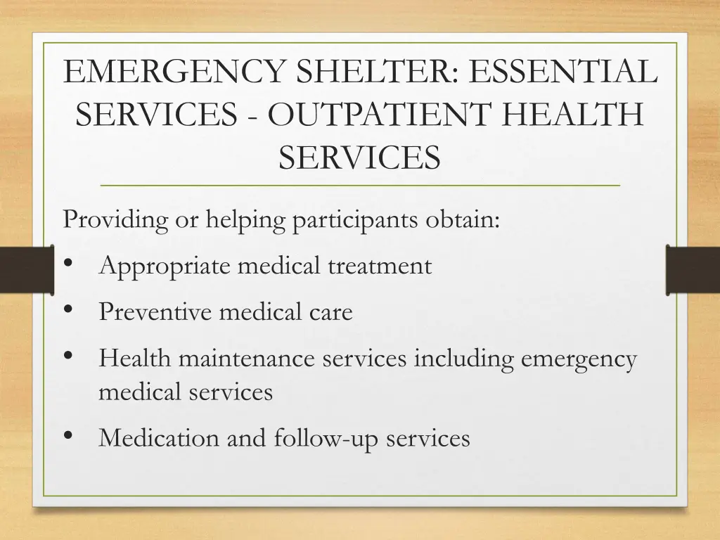 emergency shelter essential services outpatient 1