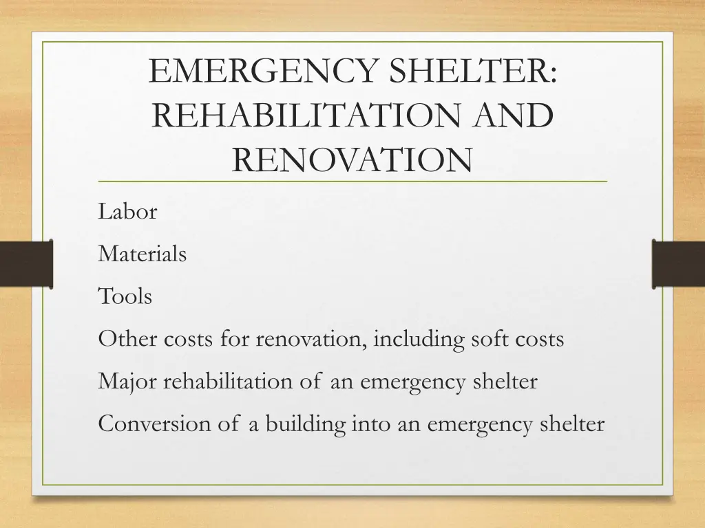 emergency shelter rehabilitation and renovation