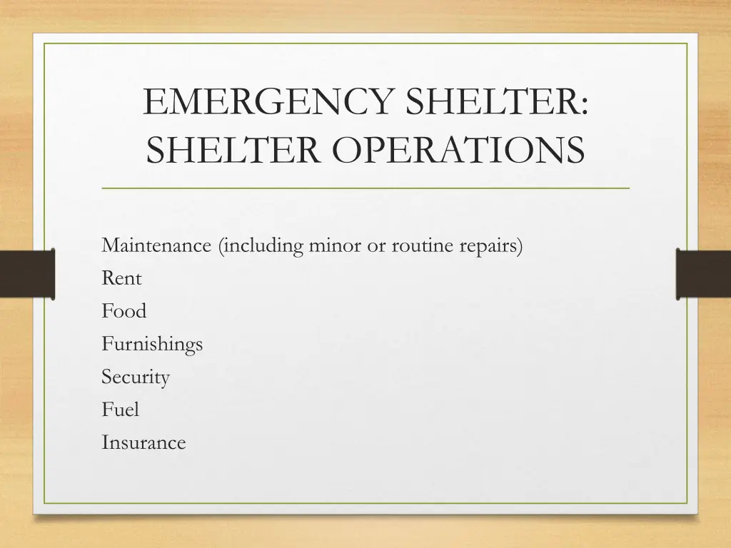emergency shelter shelter operations