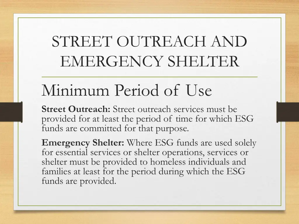 street outreach and emergency shelter 1