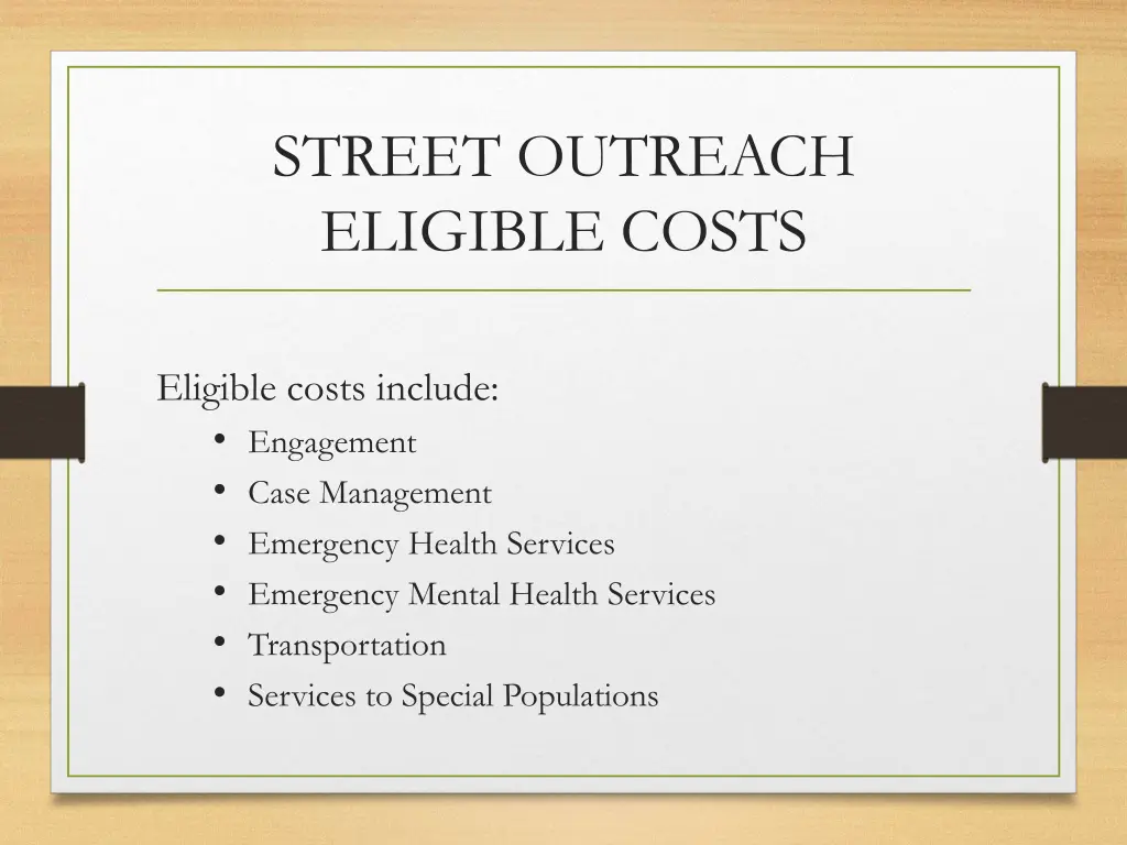 street outreach eligible costs