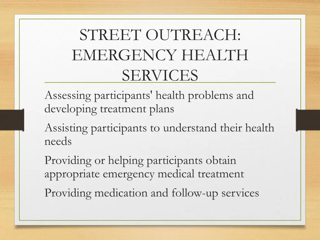 street outreach emergency health services