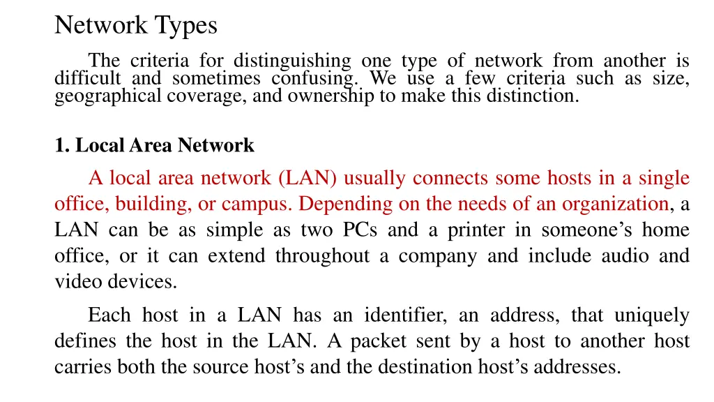 network types the criteria for distinguishing