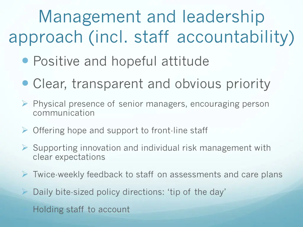 management and leadership approach incl staff