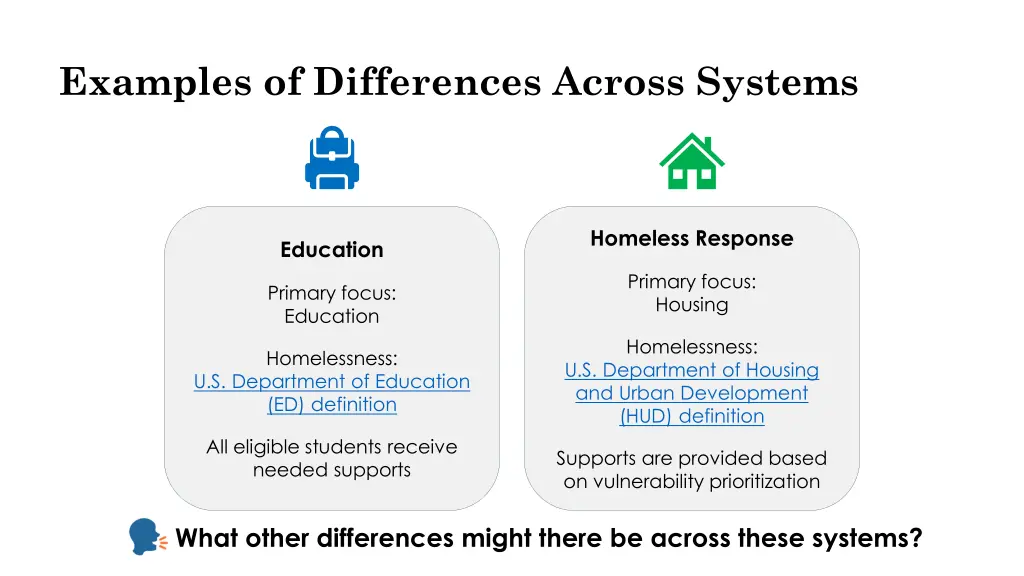 examples of differences across systems