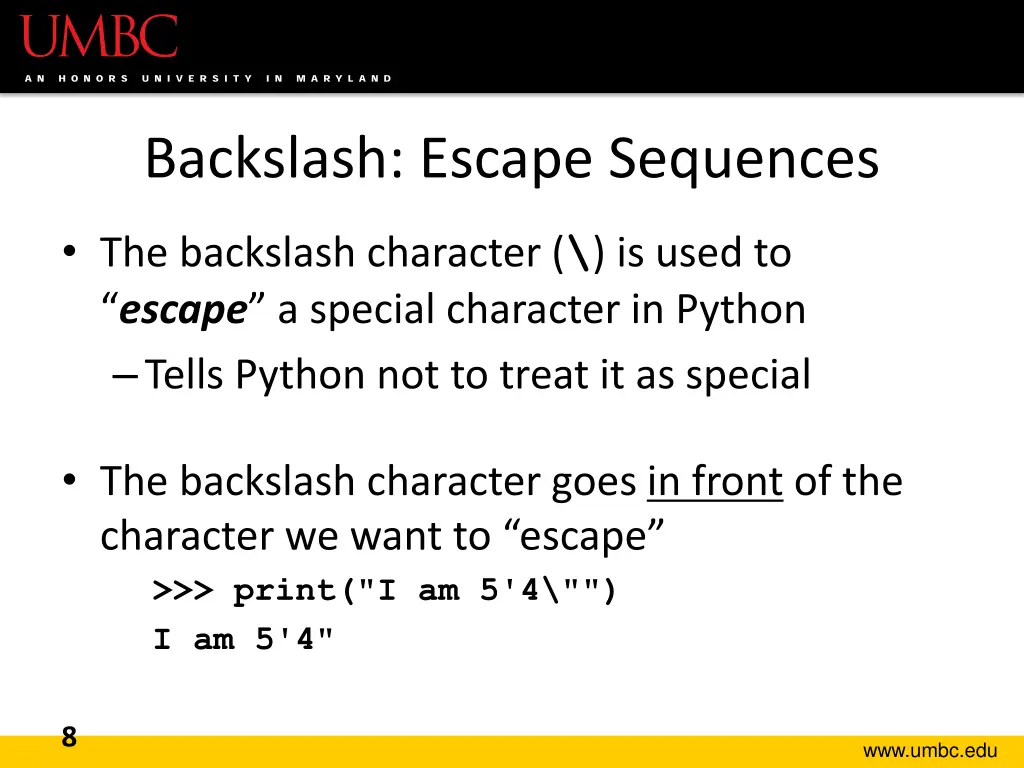 backslash escape sequences