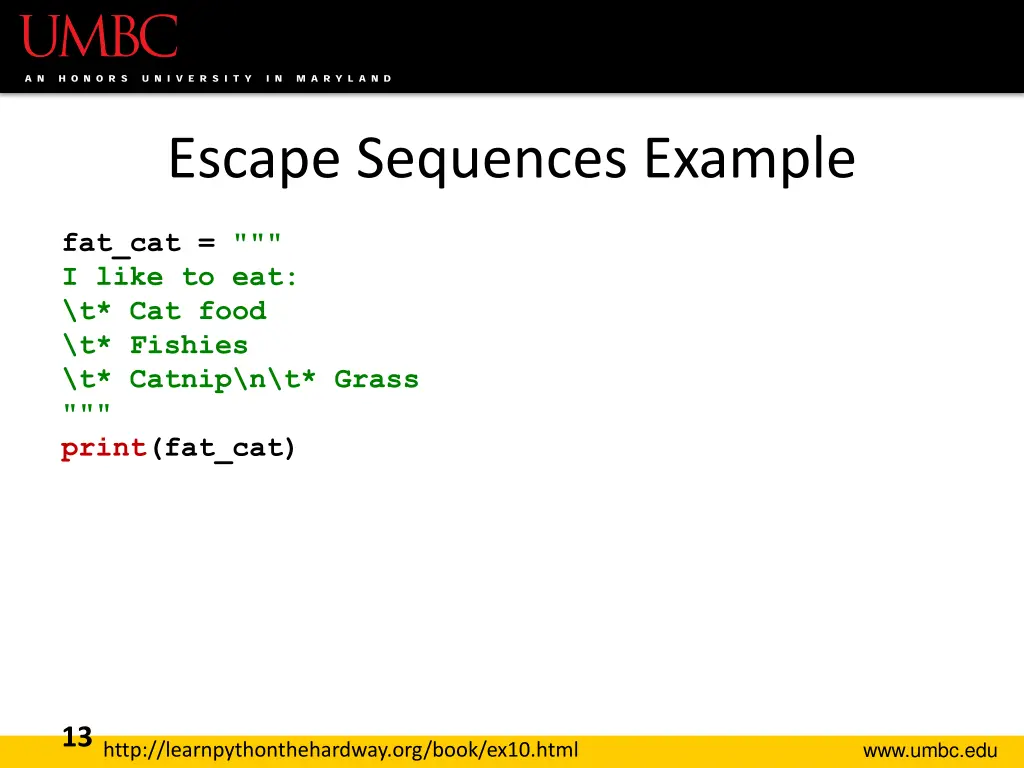escape sequences example 1