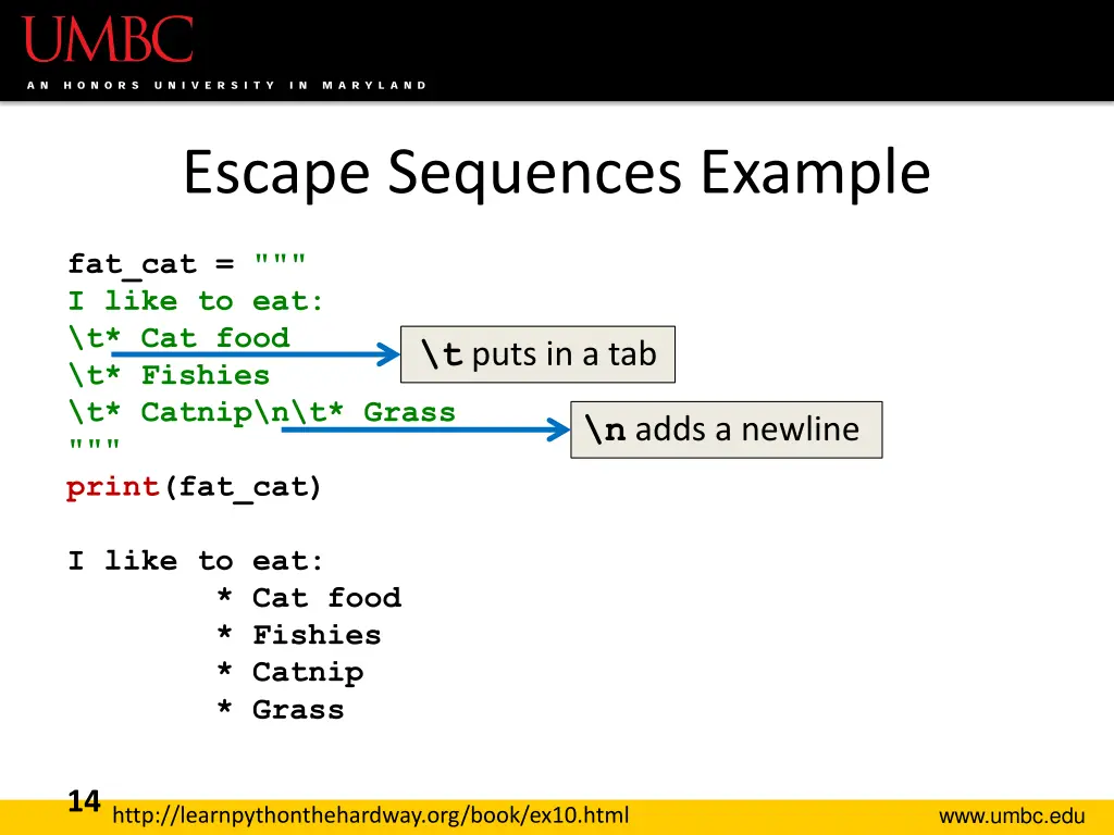 escape sequences example 2