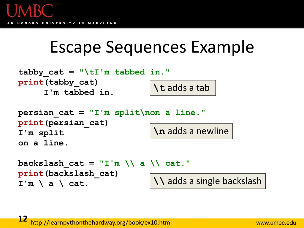 escape sequences example