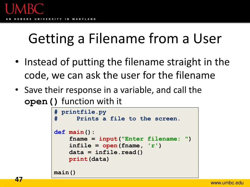 getting a filename from a user