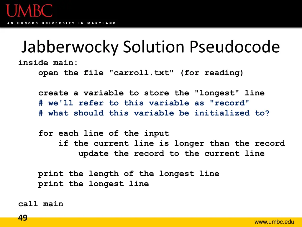 jabberwocky solution pseudocode inside main open