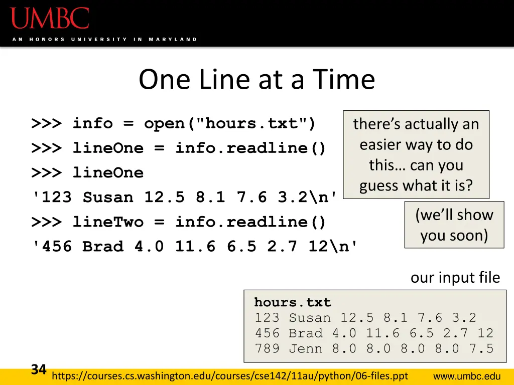 one line at a time