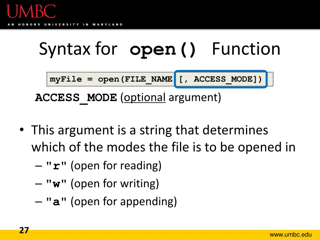 syntax for open function 1