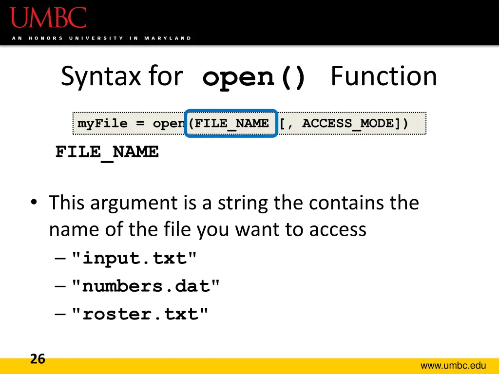 syntax for open function