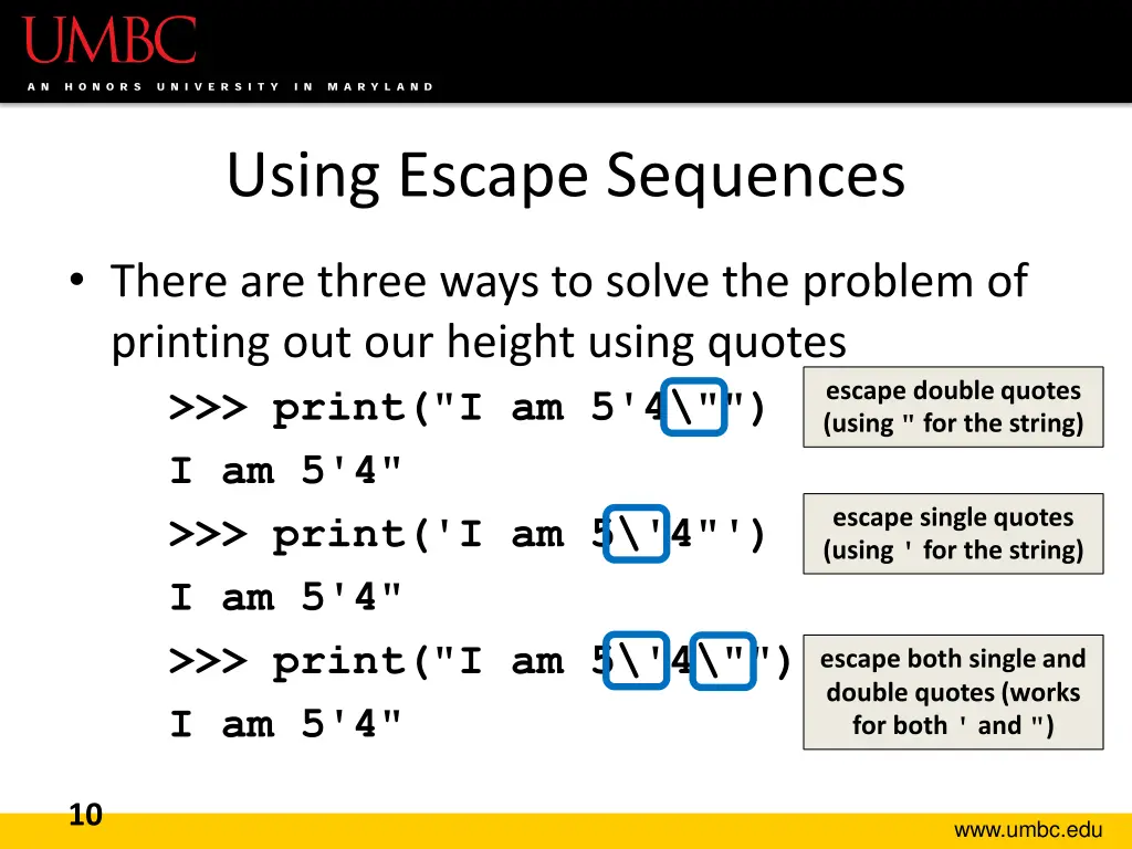 using escape sequences 1