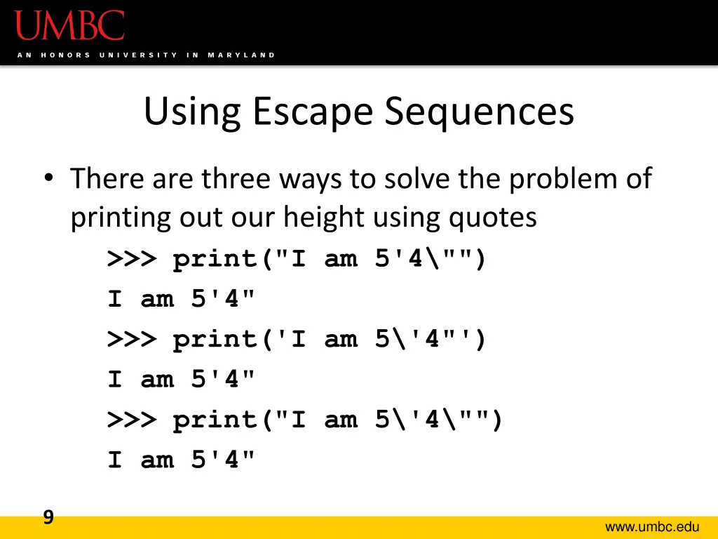 using escape sequences