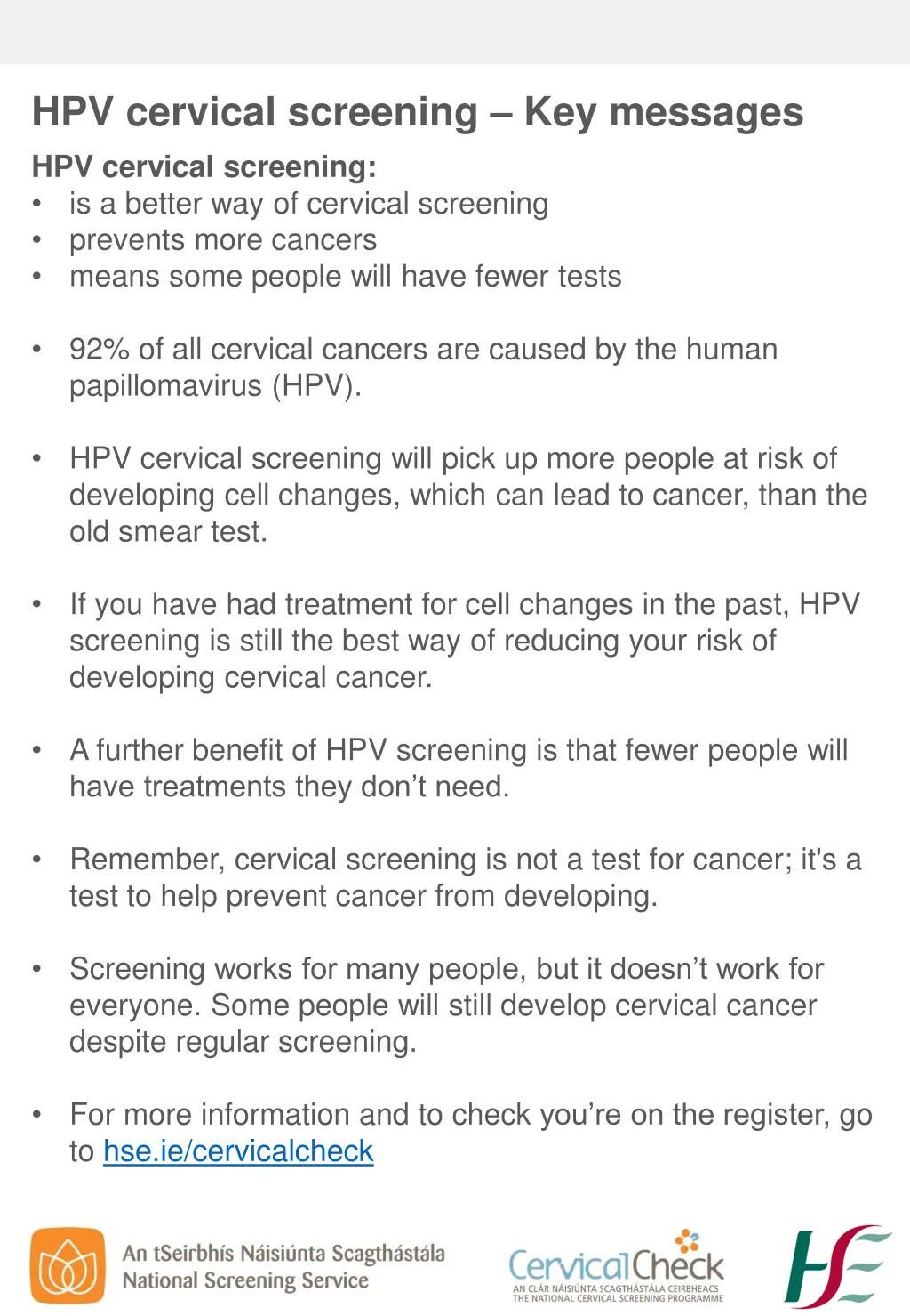 hpv cervical screening key messages hpv cervical
