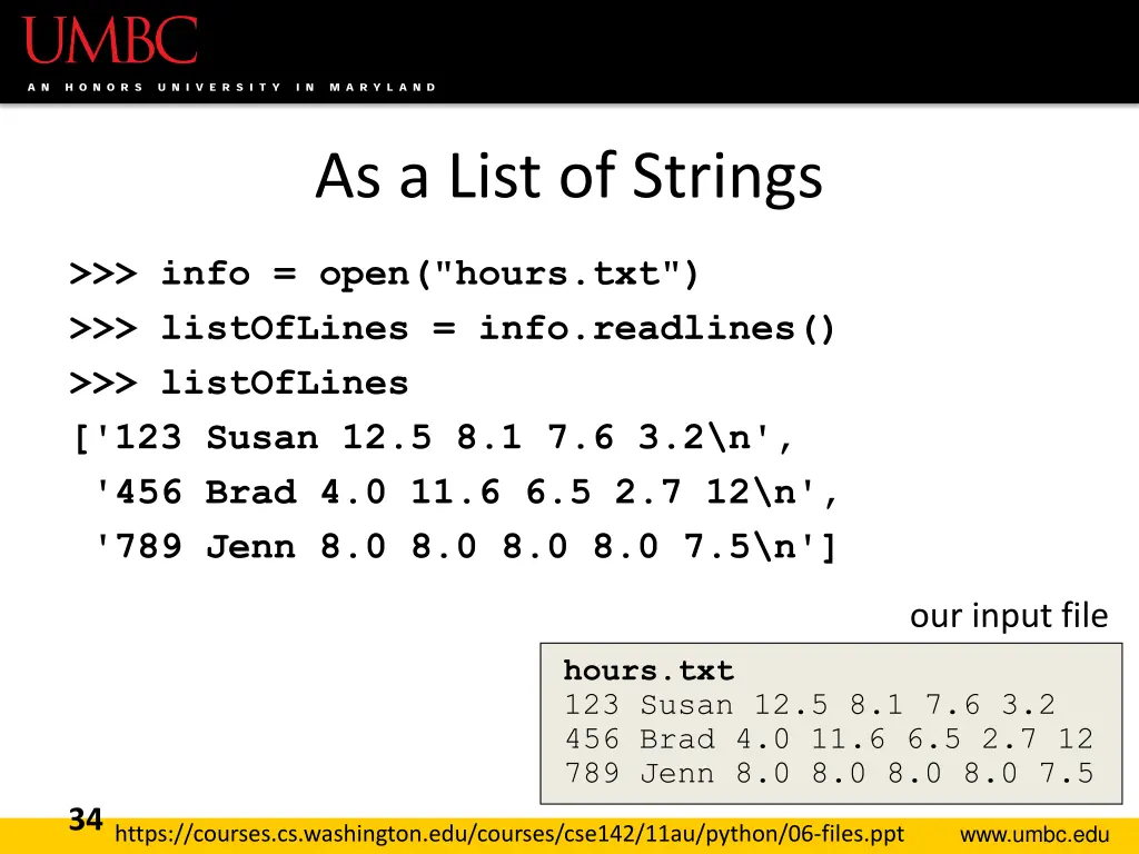 as a list of strings