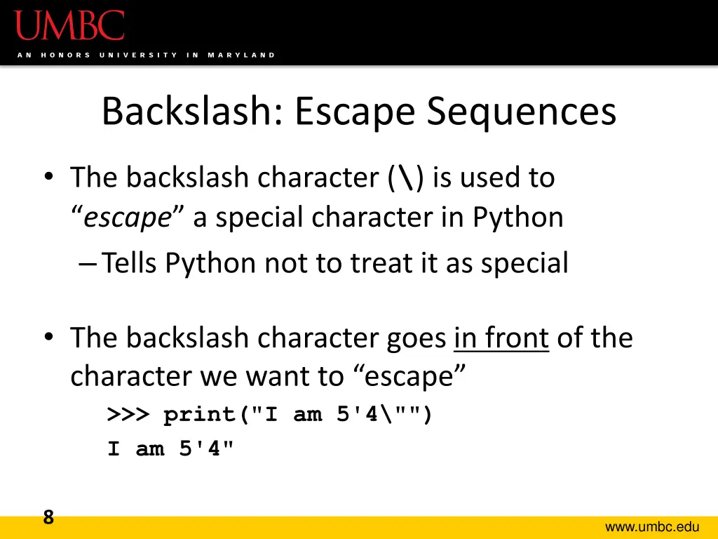 backslash escape sequences