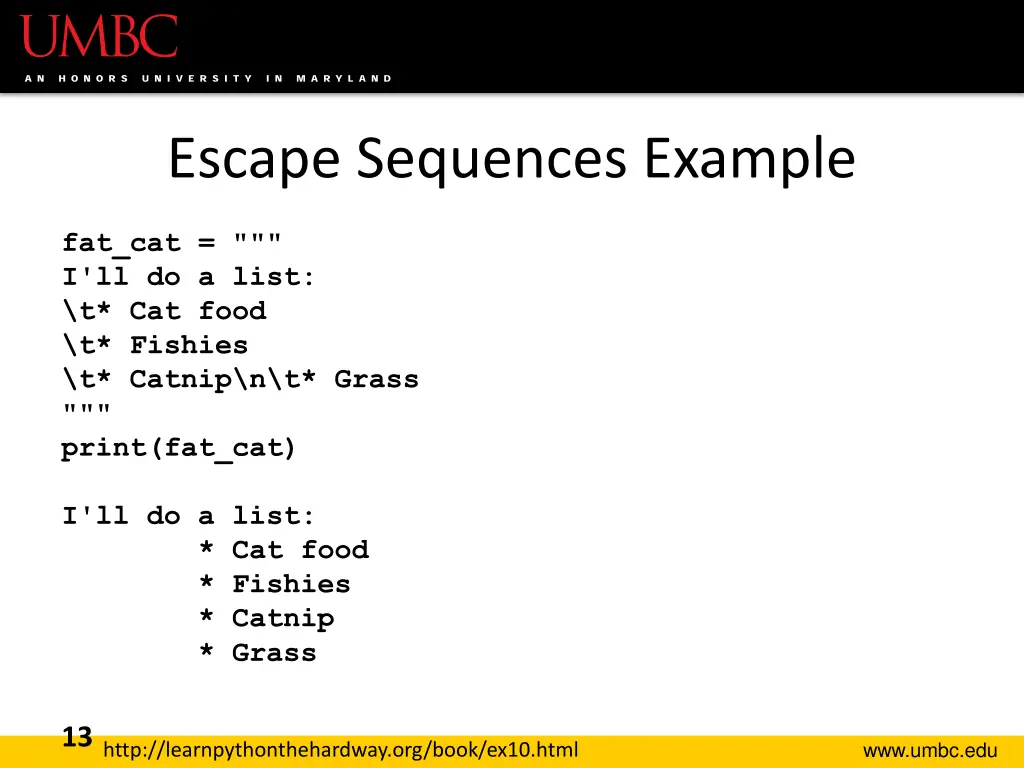 escape sequences example 1