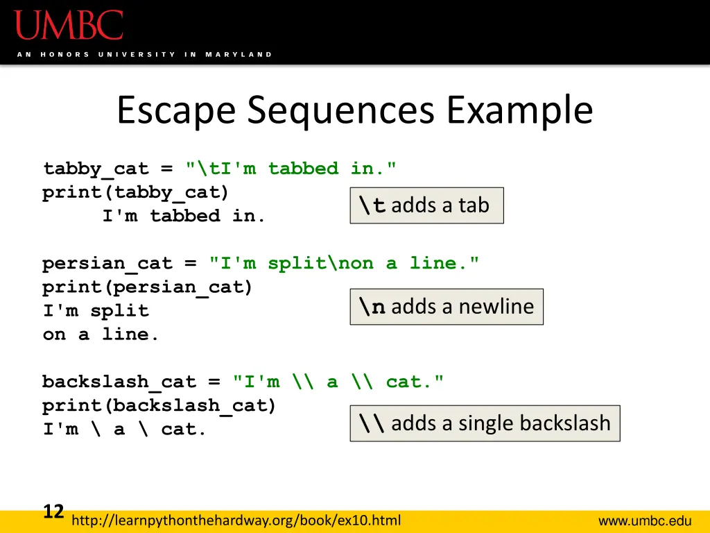 escape sequences example