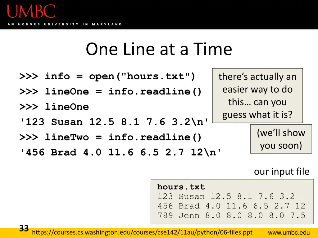 one line at a time
