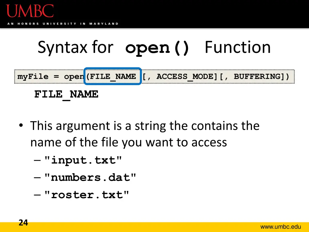 syntax for open function