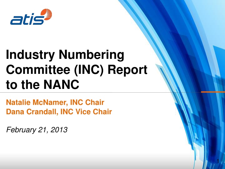 industry numbering committee inc report