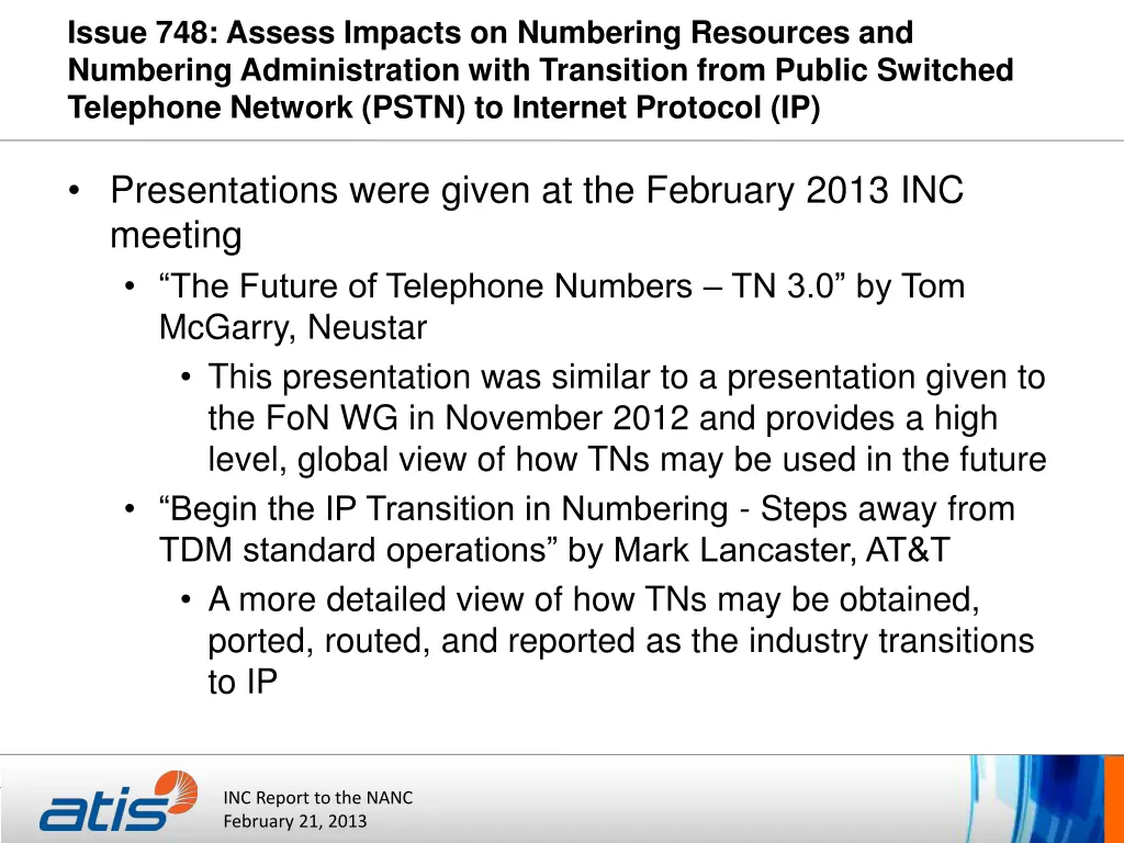 issue 748 assess impacts on numbering resources