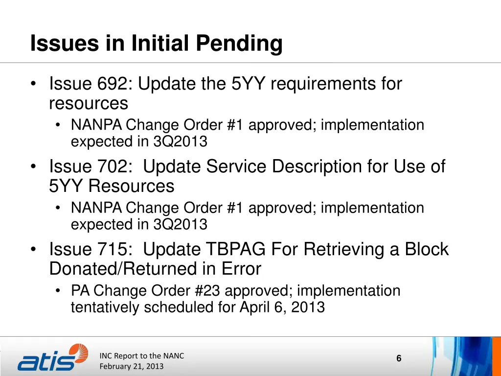 issues in initial pending