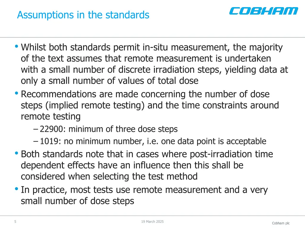 assumptions in the standards