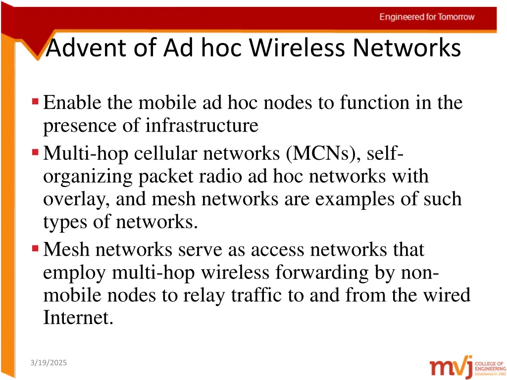 advent of ad hoc wireless networks 1