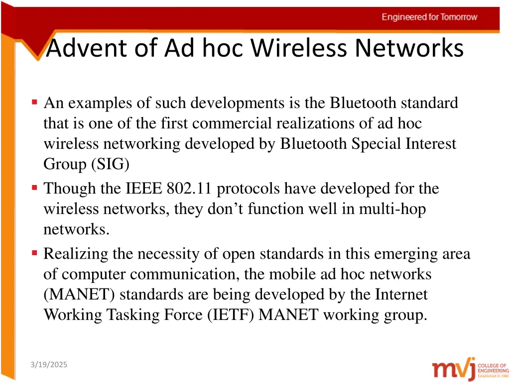 advent of ad hoc wireless networks