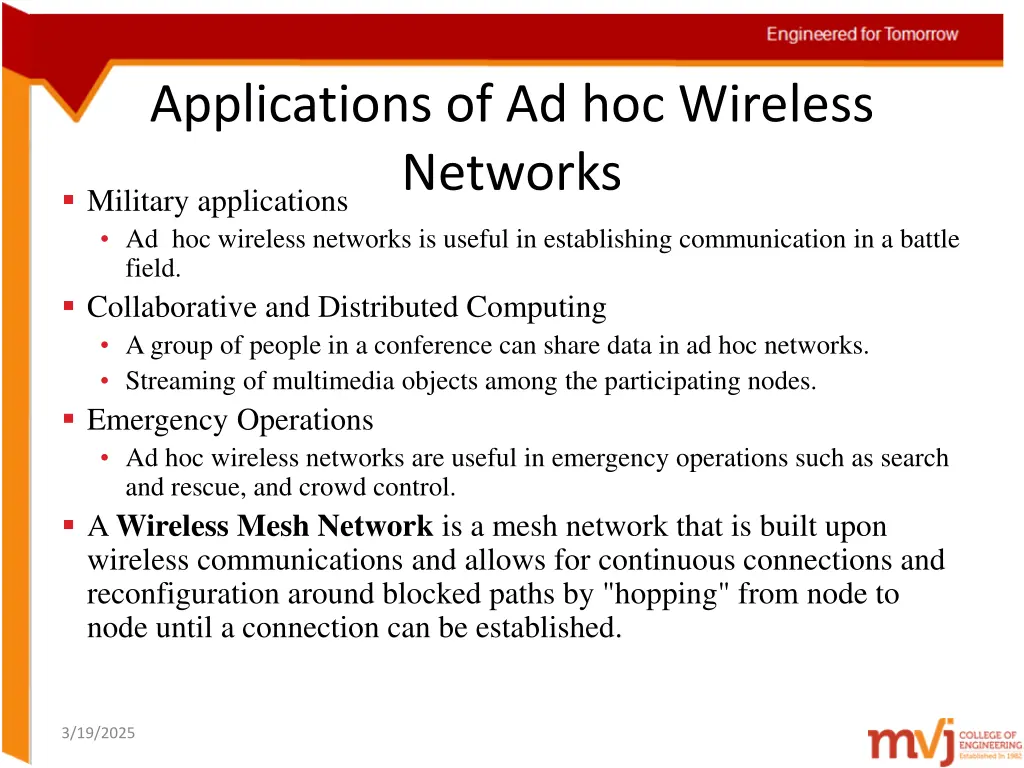 applications of ad hoc wireless networks military