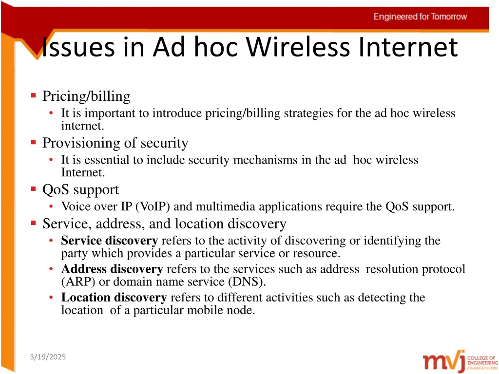 issues in ad hoc wireless internet 1