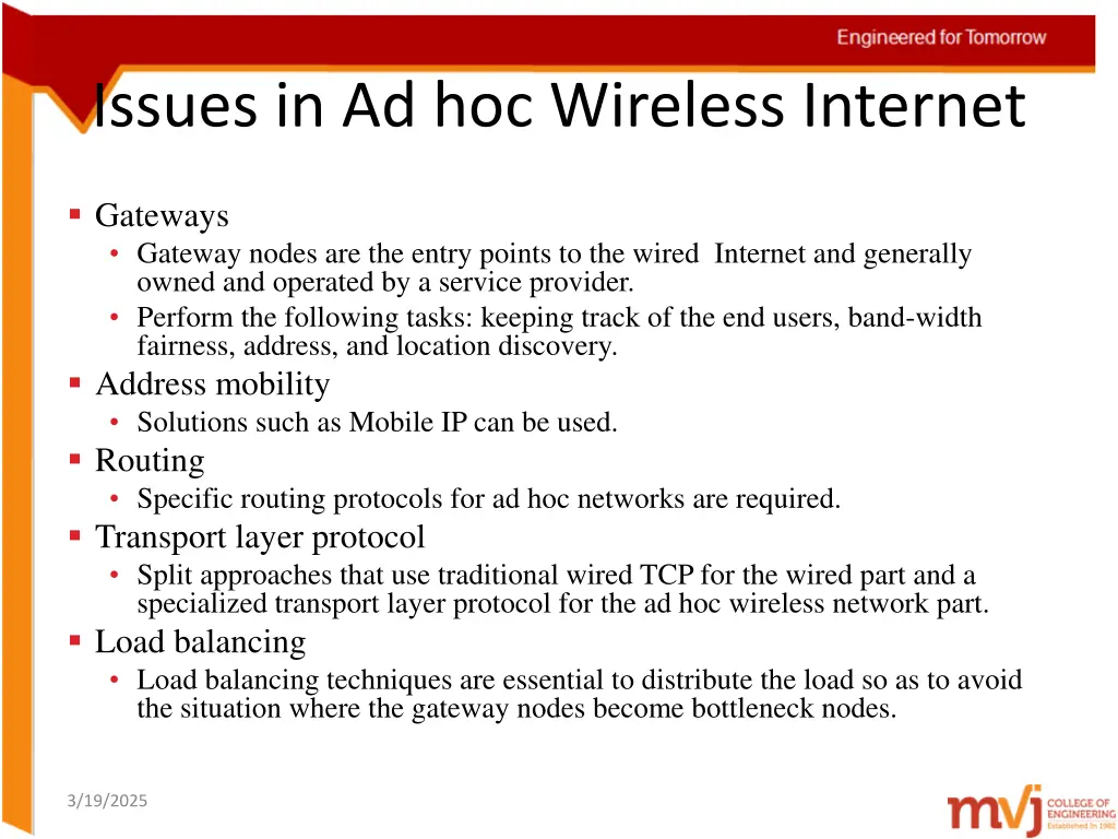 issues in ad hoc wireless internet