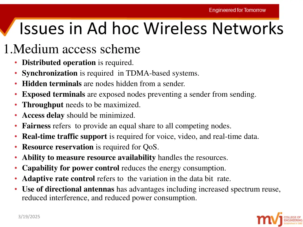 issues in ad hoc wireless networks 1 medium