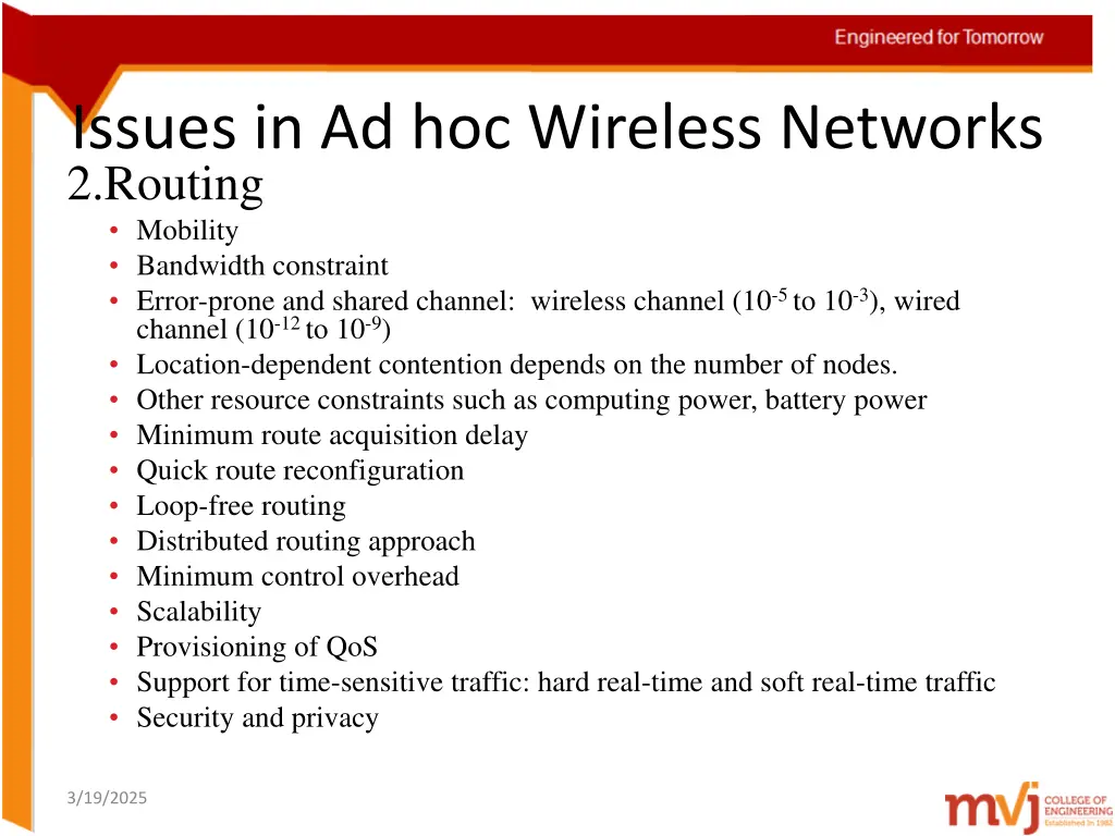 issues in ad hoc wireless networks 2 routing