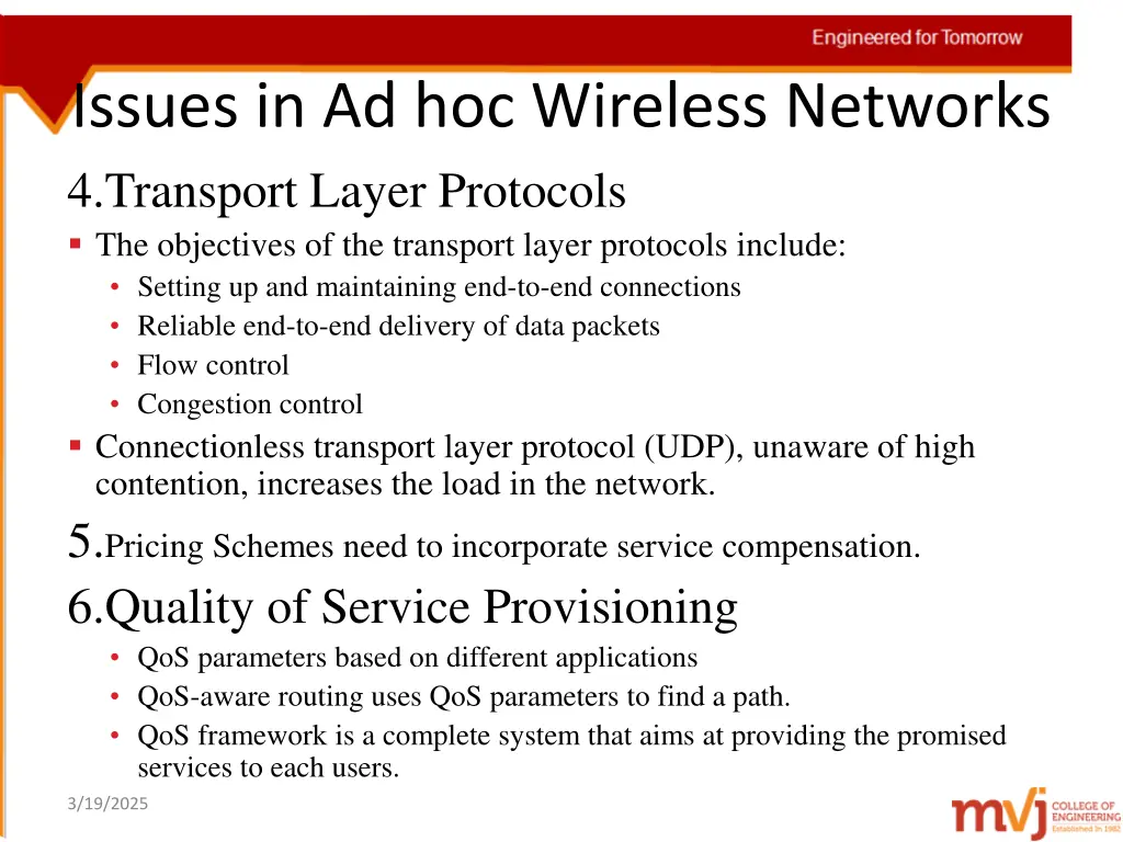 issues in ad hoc wireless networks 4 transport