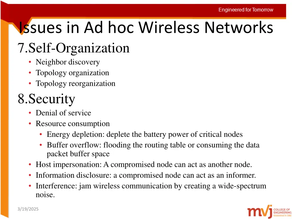 issues in ad hoc wireless networks 7 self