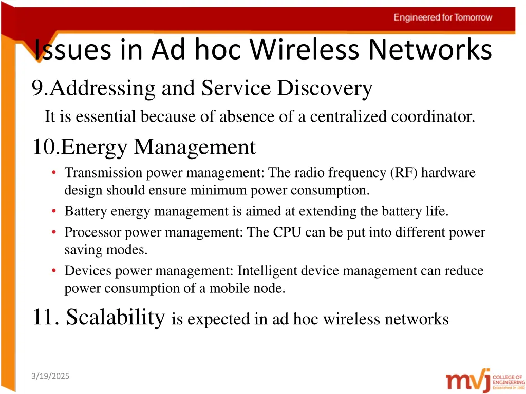 issues in ad hoc wireless networks 9 addressing