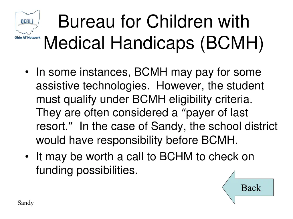 bureau for children with medical handicaps bcmh