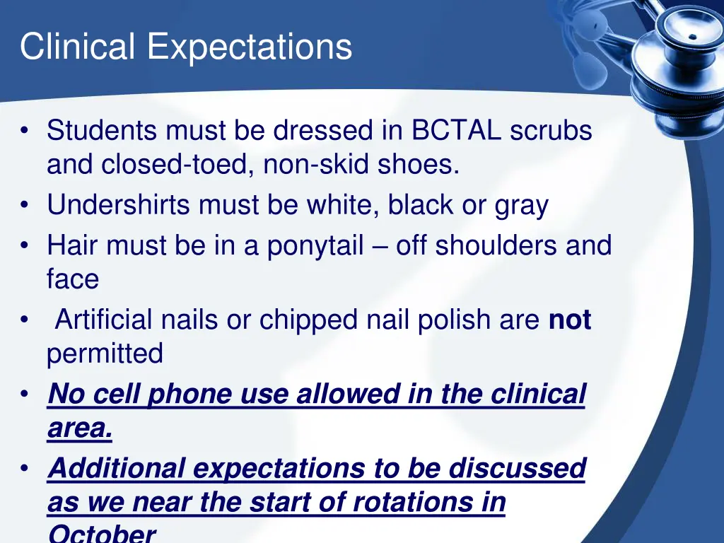 clinical expectations