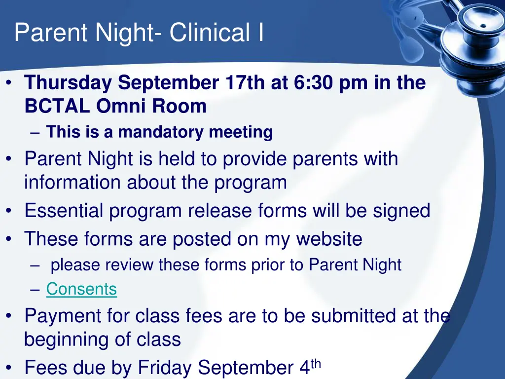 parent night clinical i
