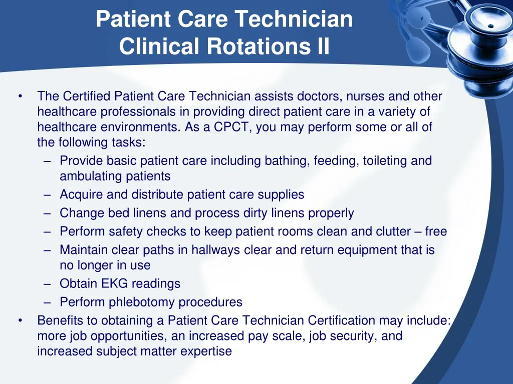 patient care technician clinical rotations ii