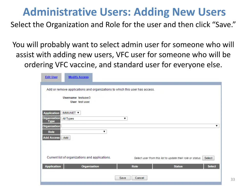 administrative users adding new users select