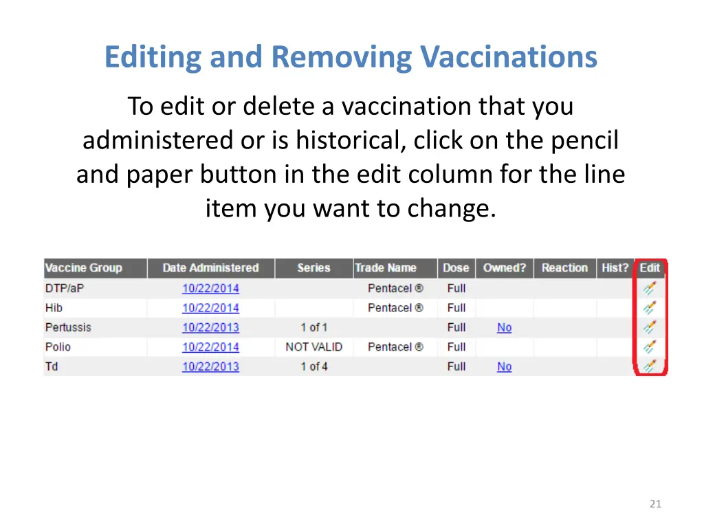 editing and removing vaccinations