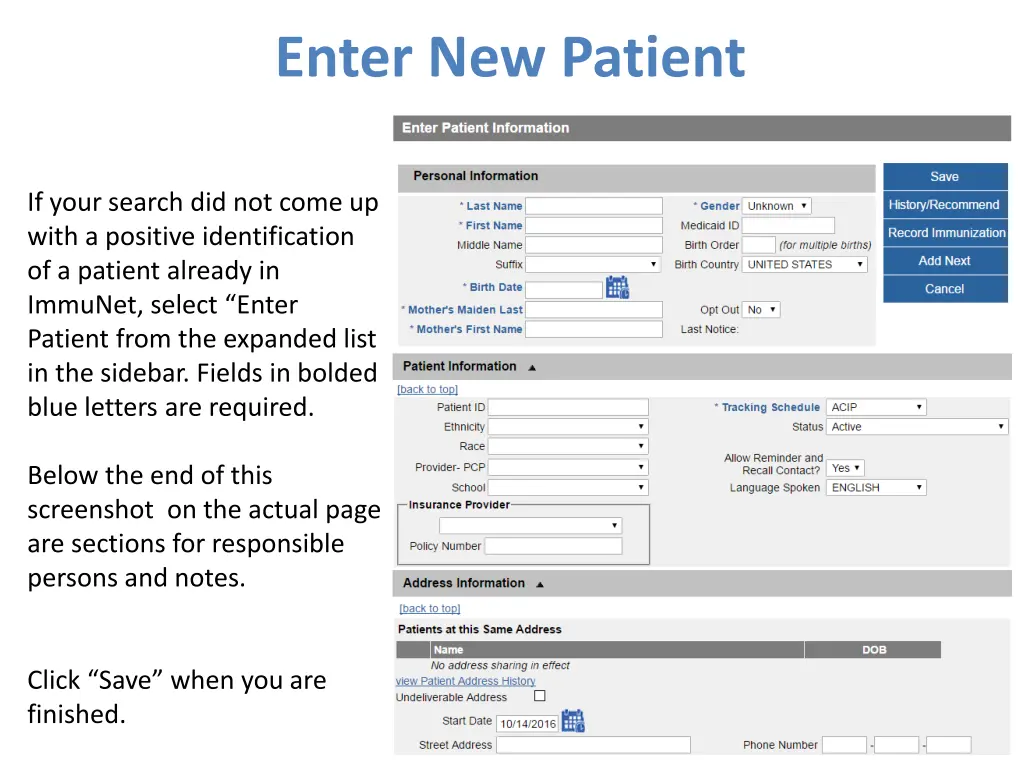 enter new patient